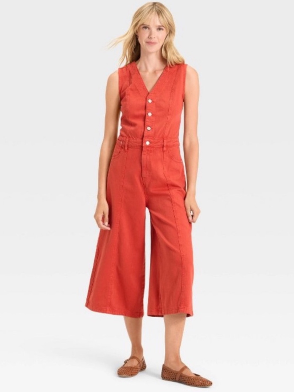 Universal Thread Sleeveless Wide-Leg Jumpsuit in Rust